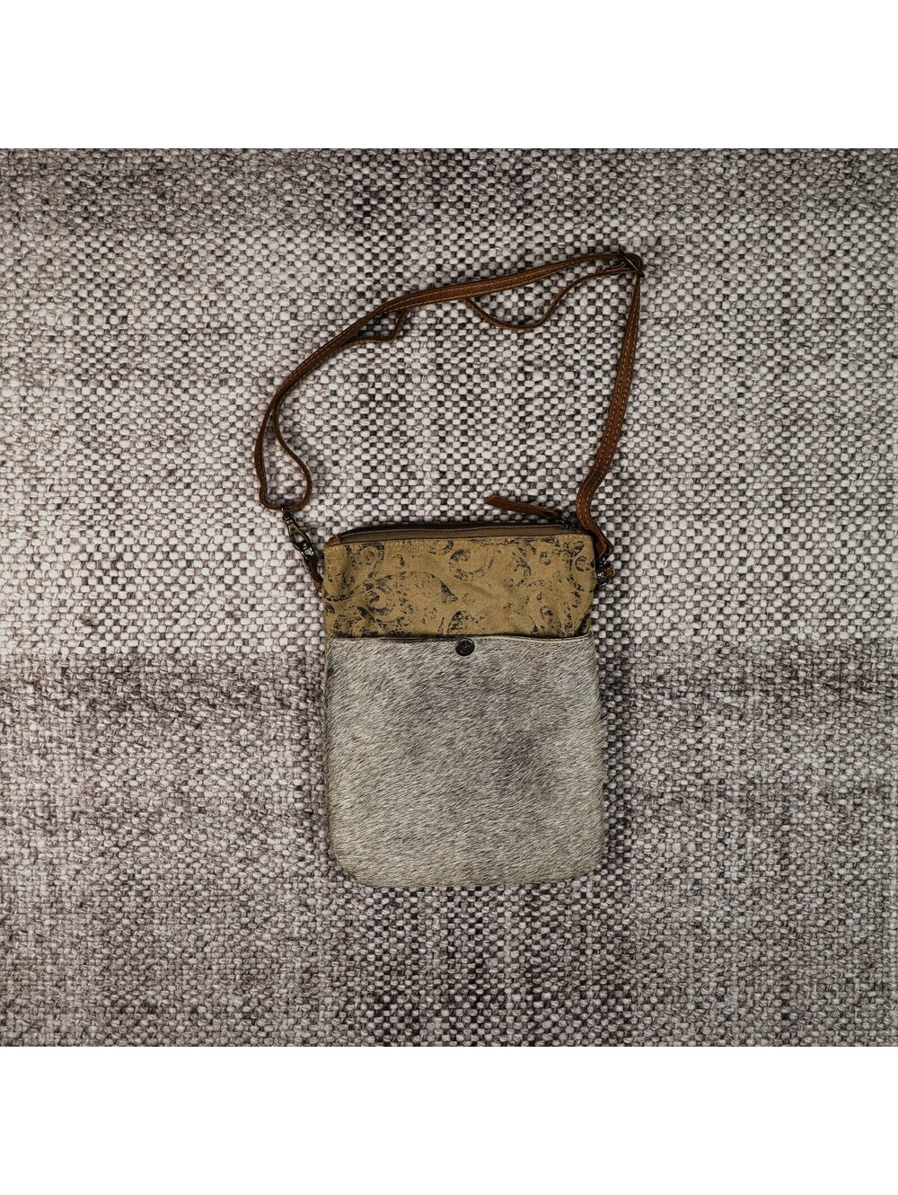 MYRA BAG Hair-On Hide Leather Crossbody Bag Canvas Western Boho Small Purse